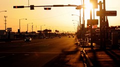 Sunset sun lights cars traffic USA streets cityscapes