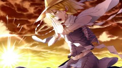 Sunset sun Mountains clouds hats goddess navel Ribbons blondes 