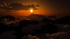 Sunset sun Mountains clouds weather shadows sunlight skies