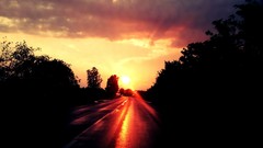 Sunset sun orange evening street roads driving