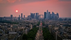 Sunset sun Paris travel cityscapes La Defense Grande Arche
