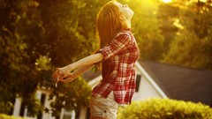 Sunset sun woman sunlight closed eyes models redheads denim 