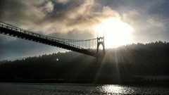 Sunset Trees clouds Oregon Portland Bridges rivers St. Johns