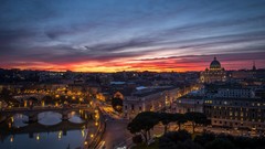 Sunset Trees lights Rome Italy Bridges vatican city old 