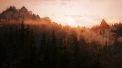 Sunset Trees Mountains the elder scrolls v skyrim the elder 