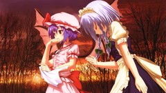 Sunset Trees wings dress hats Vampires white hair red eyes bows 