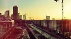 Sunset urban streets skyline