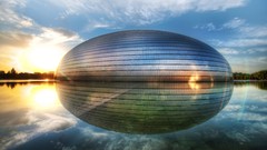 Sunset water architecture reflections buildings skies