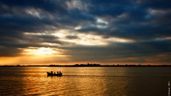 Sunset water blue orange ships rivers HDR Photography