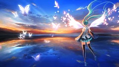 Sunset water Butterflies wings headphones Anime skirts long 