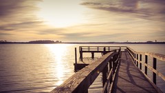 Sunset water clouds Bridges dock skies