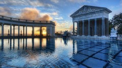 Sunset water clouds Greece architecture Temples skyscapes 