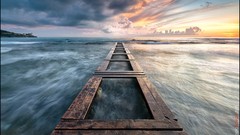Sunset water clouds ocean Bridges