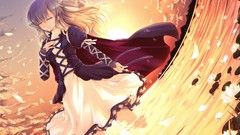 Sunset water clouds Plants dress Water Lilies outdoors blondes 