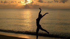 Sunset water clouds woman Beaches shadows