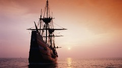 Sunset water ocean ships