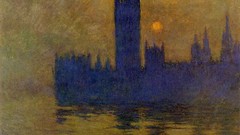 Sunset water paintings impressionism Claude Monet houses of 