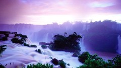 Sunset waterfalls mist