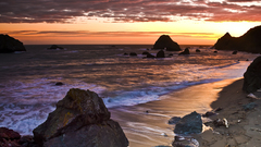 Sunset waves rocks Beaches