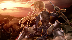 Sunset weapons blood armor saber Swords anime girls fate stay 