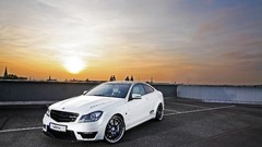 Sunset white Mercedes-Benz cityscapes skyscapes