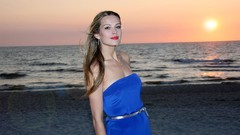 Sunset woman Beaches blondes petra nemcova blue dress
