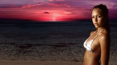 Sunset woman Celebrity Jessica Alba Beaches Actress bikini