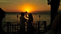 Sunset woman couple dancing