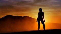 Sunset woman dust silhouettes