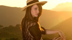 Sunset woman hats lingerie brunettes malena morgan looking back 