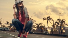 Sunset woman hats Los Angeles brunettes models parking lot