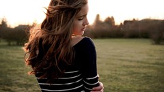 Sunset woman lonely tranquility one eye