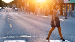 Sunset woman roads high heels