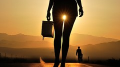 Sunset woman roads silhouettes streets