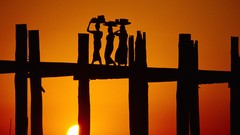 Sunset woman silhouettes Bridges