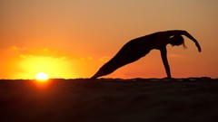 Sunset woman silhouettes fitness lifestyle healthy