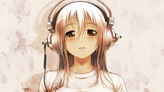 super sonico Anime anime girls headphones sepia brown eyes face