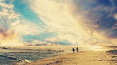 surfing landscape beach sand clouds surfers outdoors sky water
