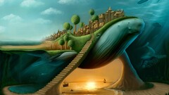 surreal whale stairs split-view abstract fantasy art