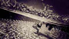 Swimming underwater split-view