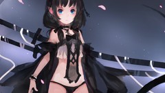 Swords anime girls blue eyes flower petals panties original 