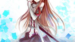 Swords anime girls brown eyes brunettes sword art online yuuki 