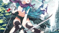 Swords anime girls short hair konpaku youmu touhou no bra torn 