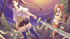 Swords anime girls thigh highs