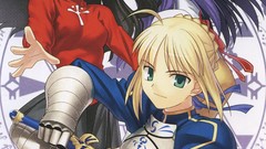Swords blondes anime girls fate stay night black hair purple 