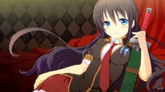 Swords blush long hair anime girls blue eyes seifuku original 