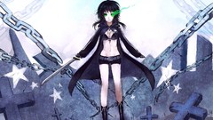 Swords chains anime girls black rock shooter glowing eyes