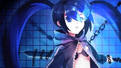 Swords chains blue eyes black rock shooter black hair twintails 