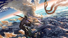 Swords clouds mecha weapons