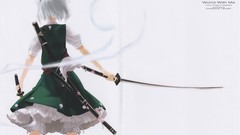 Swords konpaku youmu gray hair touhou green dress